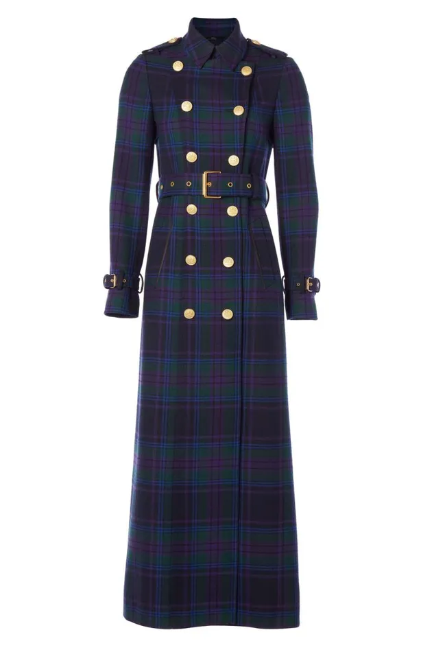 Women Full Length Marlborough Trench Coat Heather Tartan Holland Cooper Tailoring