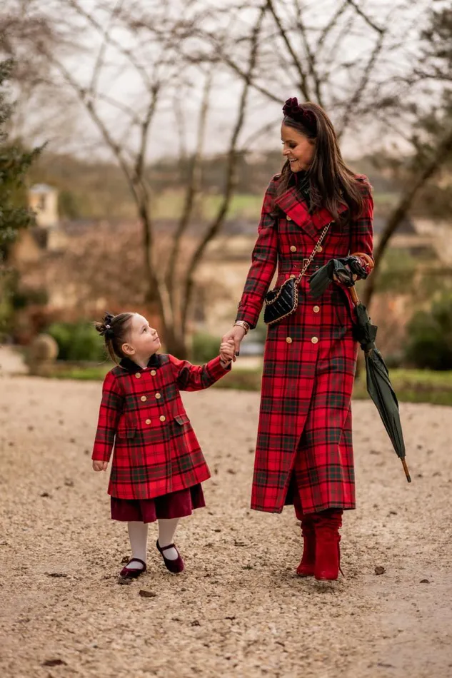 Women Full Length Marlborough Trench Coat Red Tartan Holland Cooper Tailoring