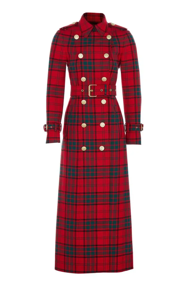 Women Full Length Marlborough Trench Coat Red Tartan Holland Cooper Tailoring