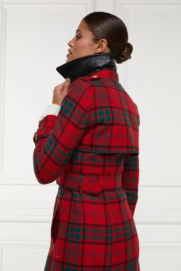 Women Full Length Marlborough Trench Coat Red Tartan Holland Cooper Tailoring