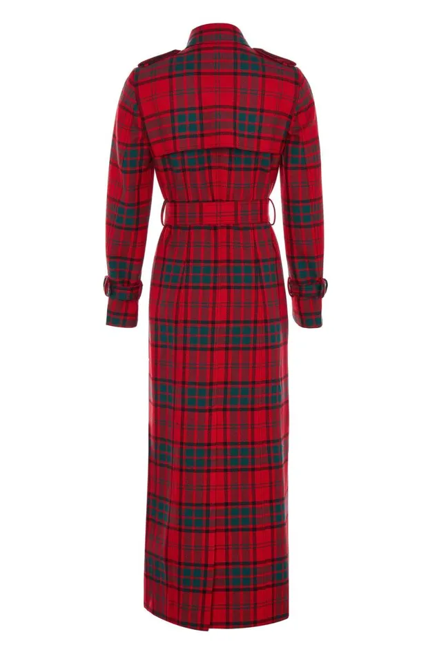 Women Full Length Marlborough Trench Coat Red Tartan Holland Cooper Tailoring
