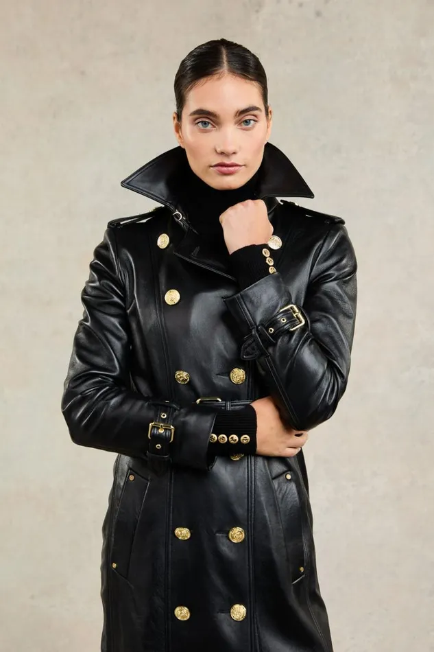 Women Full Length Marlborough Trench Coat Valencia Leather Black Holland Cooper Coats