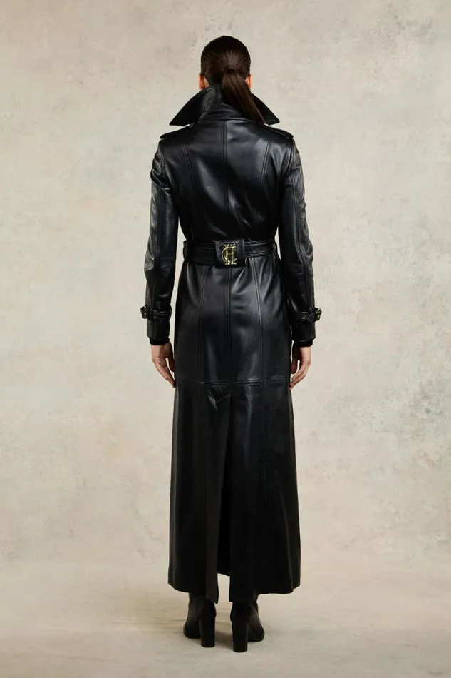 Women Full Length Marlborough Trench Coat Valencia Leather Black Holland Cooper Coats