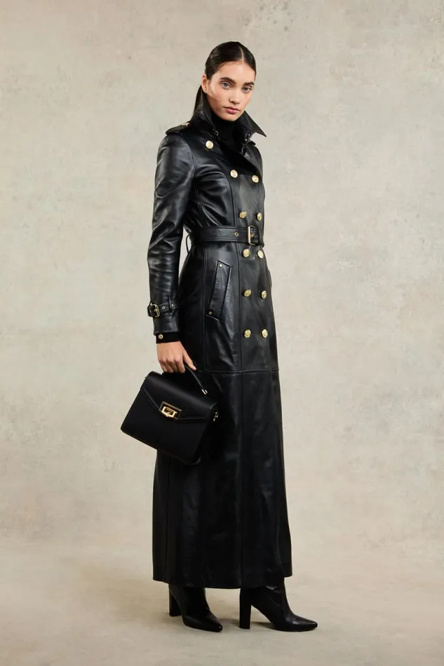 Women Full Length Marlborough Trench Coat Valencia Leather Black Holland Cooper Coats