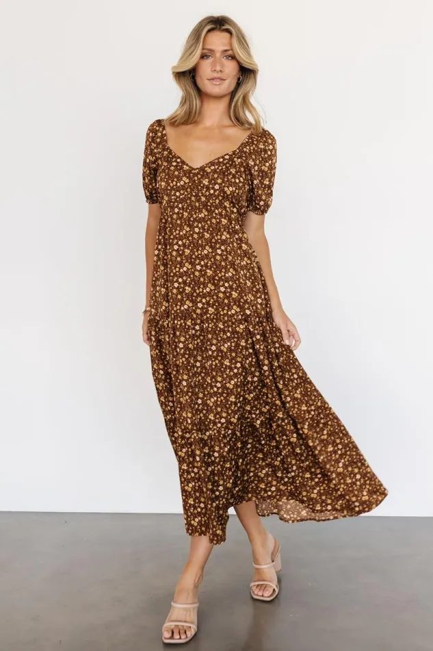 Women Gables Puff Sleeve Maxi Dress Brown Multi Baltic Born Maxi Dresses