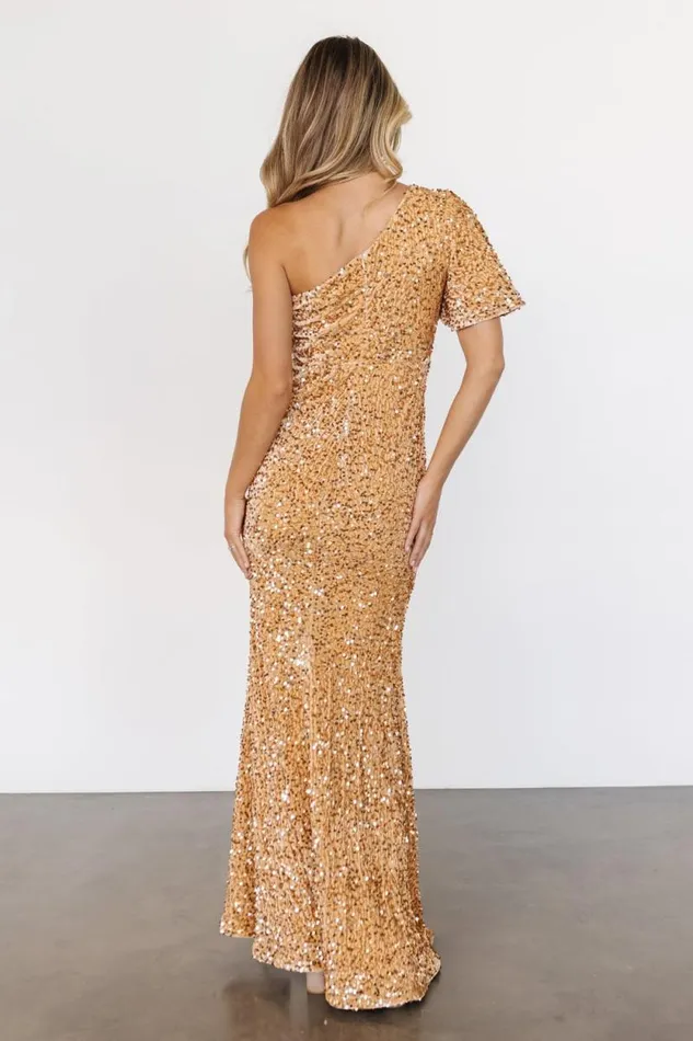Women Gabriella One Shoulder Sequin Gown Champagne Baltic Born Embellished and Sequined Women Gabriella One Shoulder Sequin Gown Champagne Baltic Born Embellished and Sequined