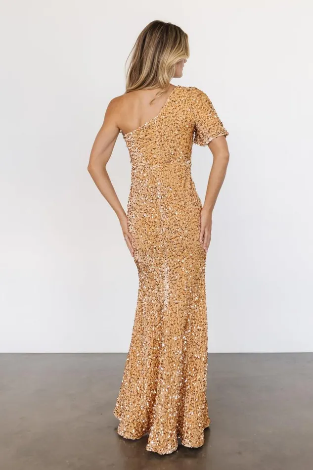 Women Gabriella One Shoulder Sequin Gown Champagne Baltic Born Embellished and Sequined Women Gabriella One Shoulder Sequin Gown Champagne Baltic Born Embellished and Sequined