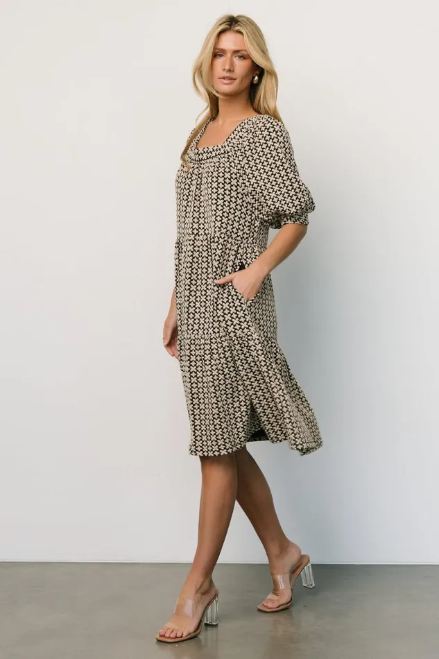 Women Georgia Puff Sleeve Dress Black Tan Baltic Born Short Dresses