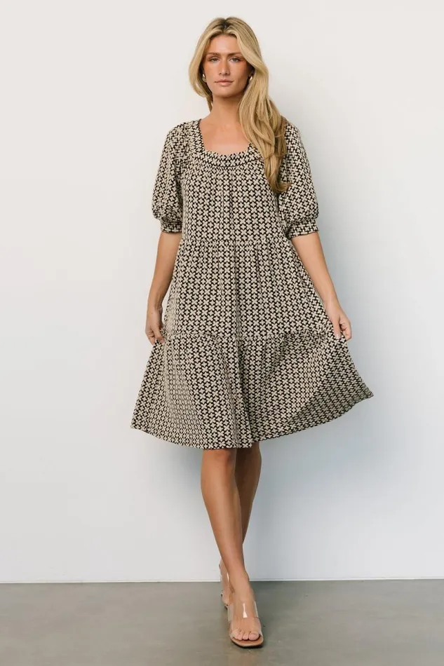 Women Georgia Puff Sleeve Dress Black Tan Baltic Born Short Dresses Women Georgia Puff Sleeve Dress Black Tan Baltic Born Short Dresses