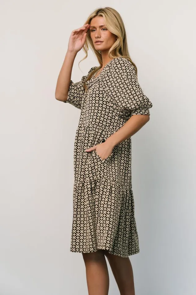 Women Georgia Puff Sleeve Dress Black Tan Baltic Born Short Dresses Women Georgia Puff Sleeve Dress Black Tan Baltic Born Short Dresses