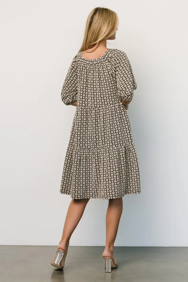 Women Georgia Puff Sleeve Dress Black Tan Baltic Born Short Dresses Women Georgia Puff Sleeve Dress Black Tan Baltic Born Short Dresses