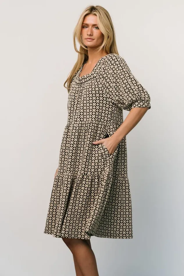 Women Georgia Puff Sleeve Dress Black Tan Baltic Born Short Dresses Women Georgia Puff Sleeve Dress Black Tan Baltic Born Short Dresses