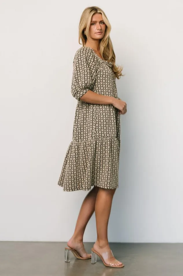 Women Georgia Puff Sleeve Dress Black Tan Baltic Born Short Dresses Women Georgia Puff Sleeve Dress Black Tan Baltic Born Short Dresses