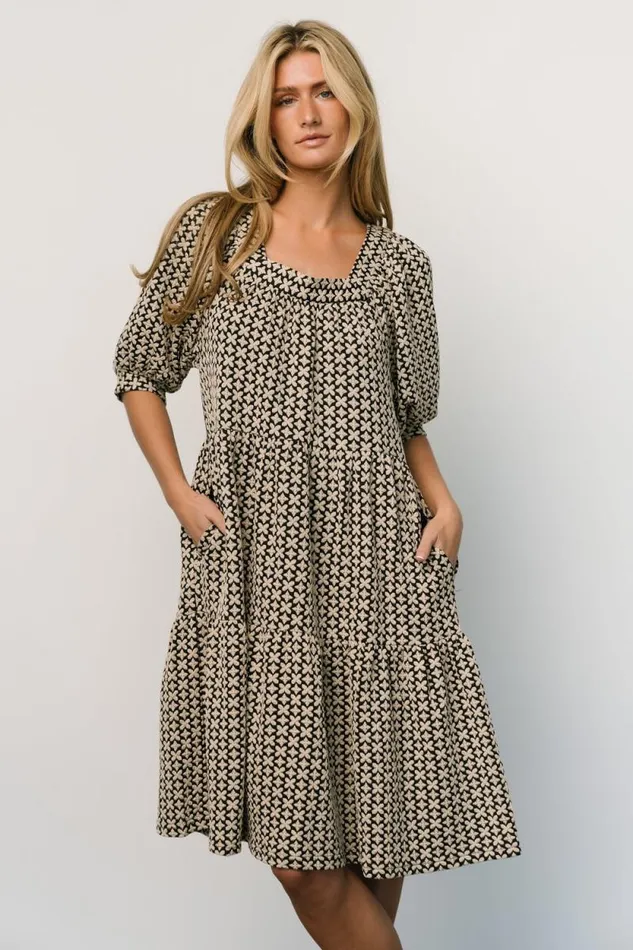 Women Georgia Puff Sleeve Dress Black Tan Baltic Born Short Dresses Women Georgia Puff Sleeve Dress Black Tan Baltic Born Short Dresses