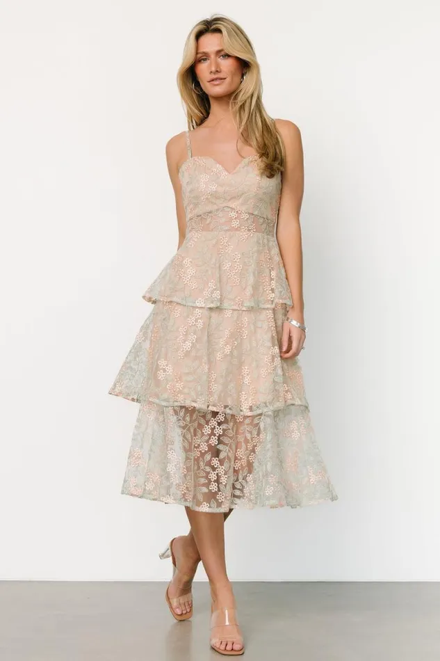 Women Georgiana Embroidered Midi Dress Sage Baltic Born Tulle Styles
