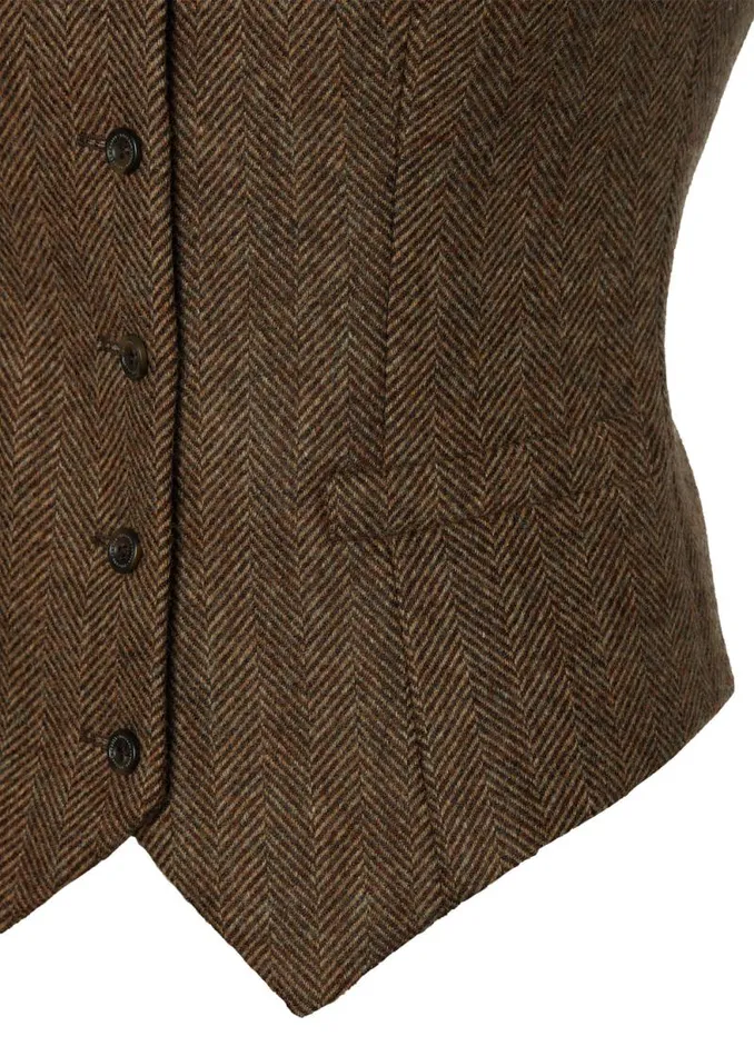Women Hampton Waistcoat Large Scale Brown Herringbone Holland Cooper Tailoring