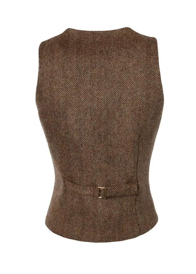 Women Hampton Waistcoat Large Scale Brown Herringbone Holland Cooper Tailoring