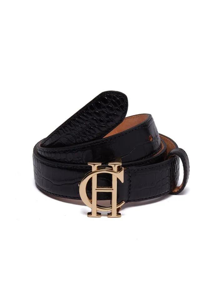 Women HC Classic Slim Belt Black Croc Holland Cooper Belts Women HC Classic Slim Belt Black Croc Holland Cooper Belts