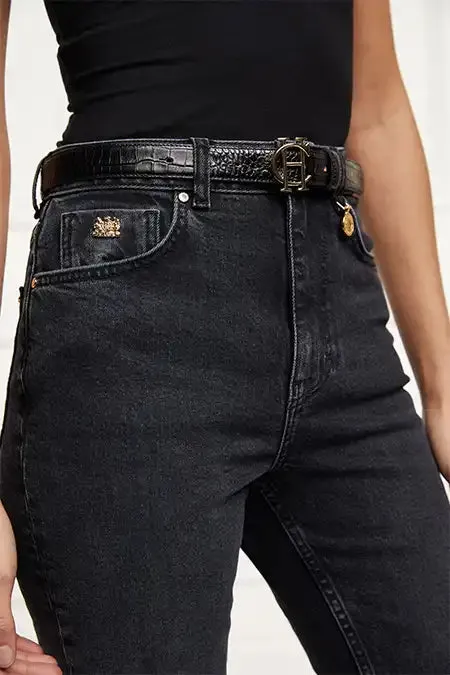 Women HC Classic Slim Belt Black Croc Holland Cooper Belts Women HC Classic Slim Belt Black Croc Holland Cooper Belts