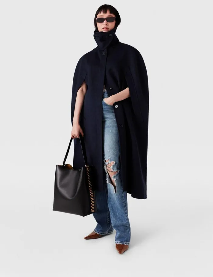 Women HighNeck ButtonUp Cape Ink Stella McCartney Coats And Jackets Women HighNeck ButtonUp Cape Ink Stella McCartney Coats And Jackets