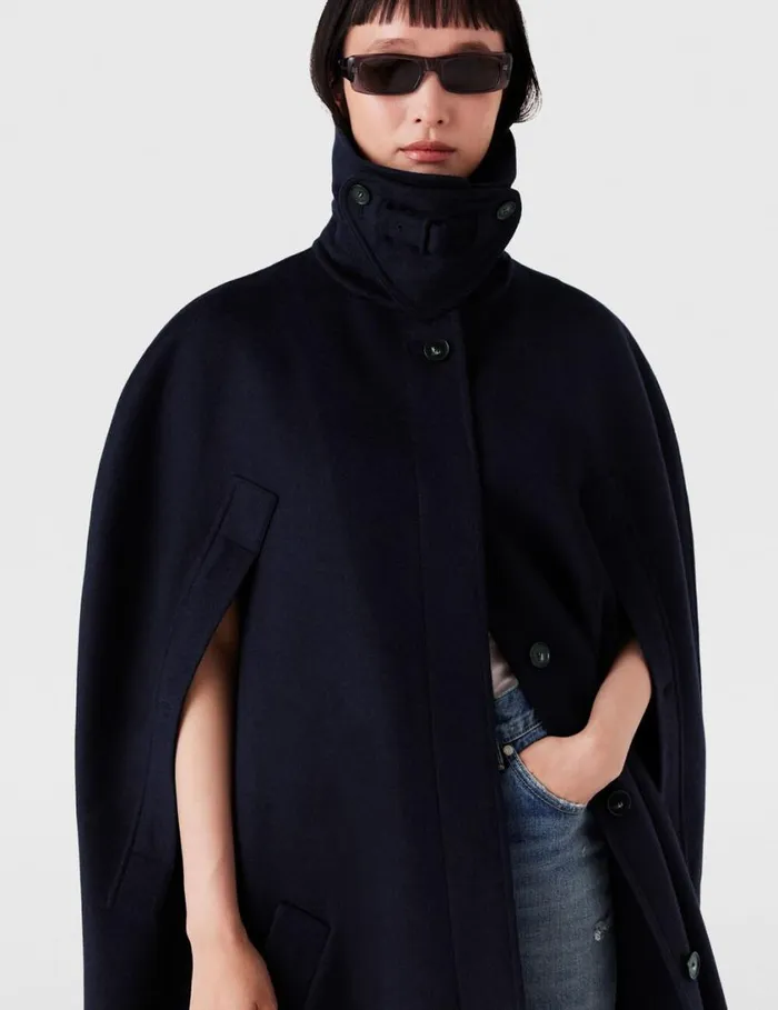 Women HighNeck ButtonUp Cape Ink Stella McCartney Coats And Jackets Women HighNeck ButtonUp Cape Ink Stella McCartney Coats And Jackets