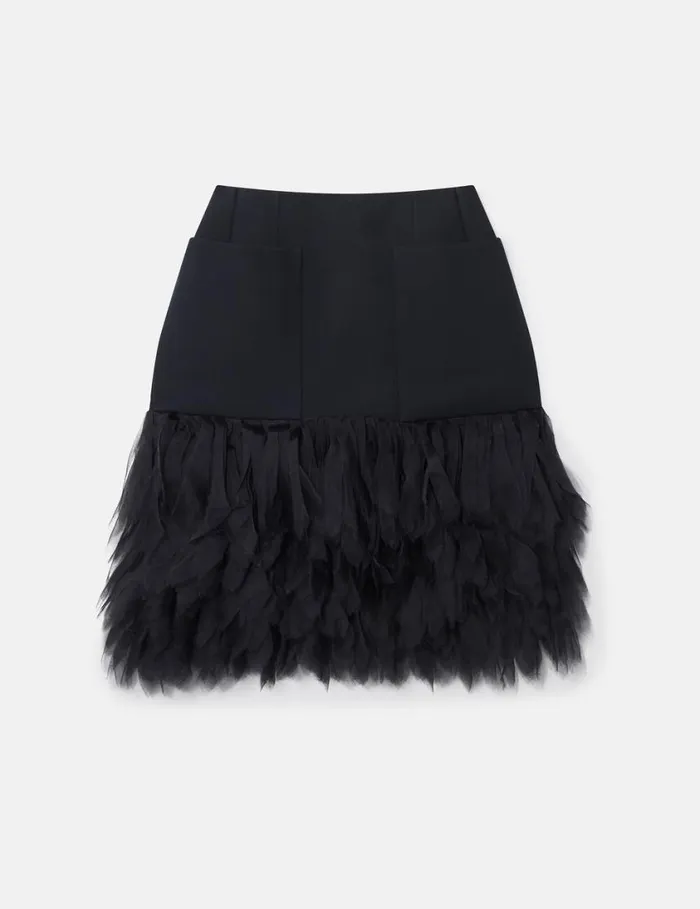 Women HighRise Feather Midi Skirt Midnight Black Stella McCartney Skirts