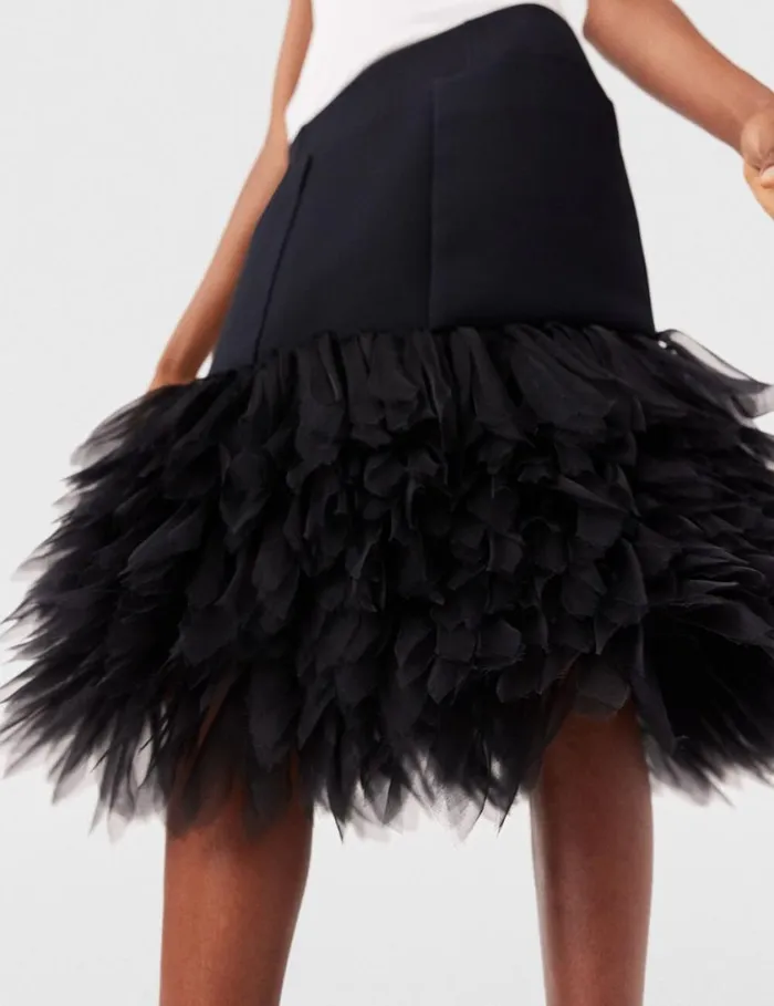 Women HighRise Feather Midi Skirt Midnight Black Stella McCartney Skirts Women HighRise Feather Midi Skirt Midnight Black Stella McCartney Skirts