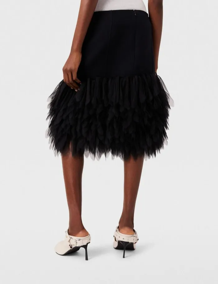 Women HighRise Feather Midi Skirt Midnight Black Stella McCartney Skirts Women HighRise Feather Midi Skirt Midnight Black Stella McCartney Skirts