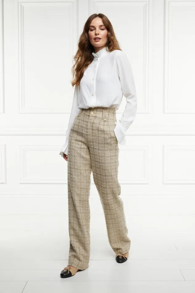 Women High Waisted Straight Trouser Camel Sparkle Tweed Holland Cooper Tailoring Women High Waisted Straight Trouser Camel Sparkle Tweed Holland Cooper Tailoring