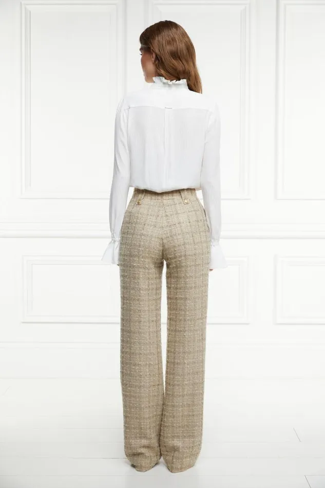Women High Waisted Straight Trouser Camel Sparkle Tweed Holland Cooper Tailoring Women High Waisted Straight Trouser Camel Sparkle Tweed Holland Cooper Tailoring