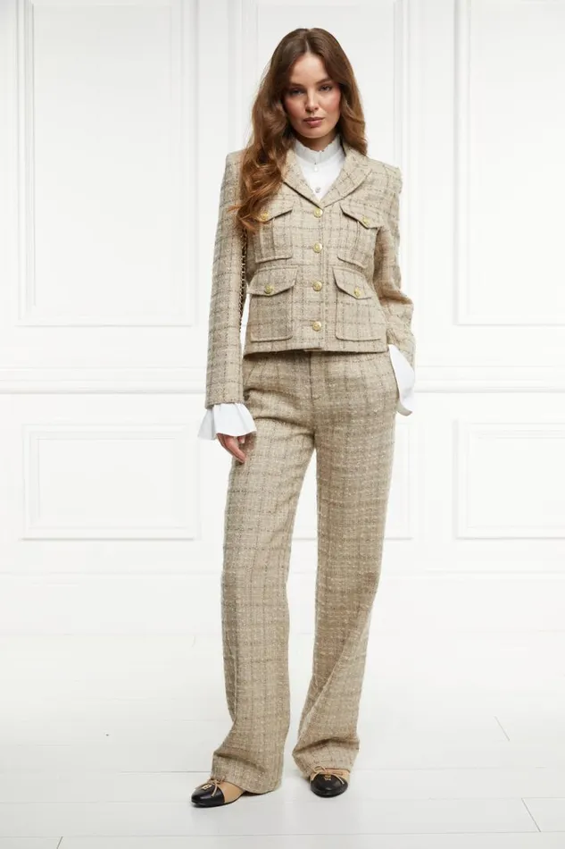 Women High Waisted Straight Trouser Camel Sparkle Tweed Holland Cooper Tailoring Women High Waisted Straight Trouser Camel Sparkle Tweed Holland Cooper Tailoring