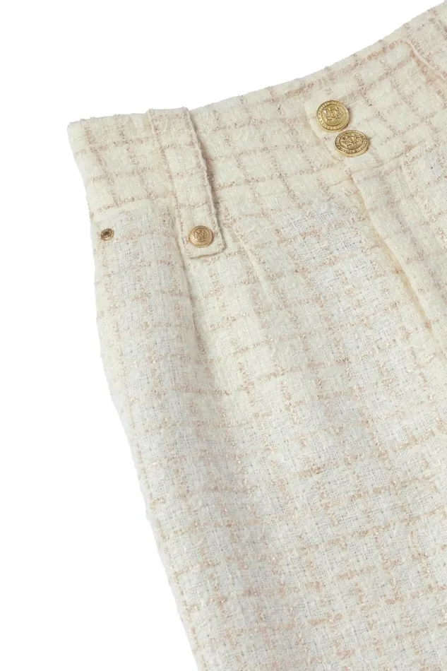 Women High Waisted Straight Trouser Ivory Sparkle Tweed Holland Cooper Tailoring