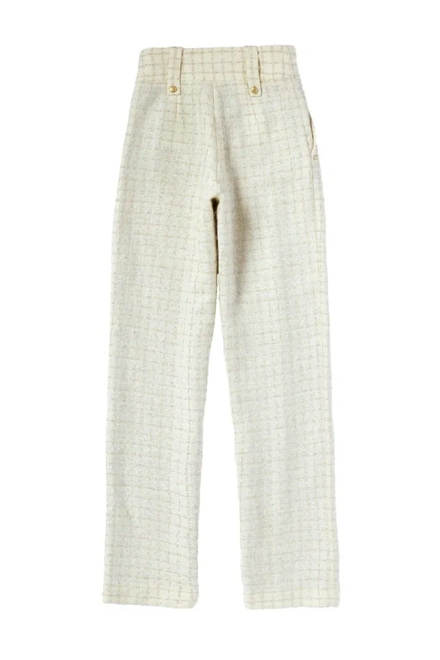 Women High Waisted Straight Trouser Ivory Sparkle Tweed Holland Cooper Tailoring