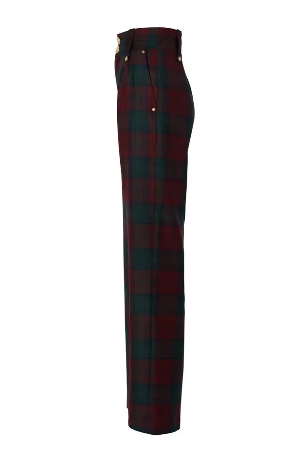 Women High Waisted Straight Trouser Mulberry Tartan Holland Cooper Tailoring Women High Waisted Straight Trouser Mulberry Tartan Holland Cooper Tailoring