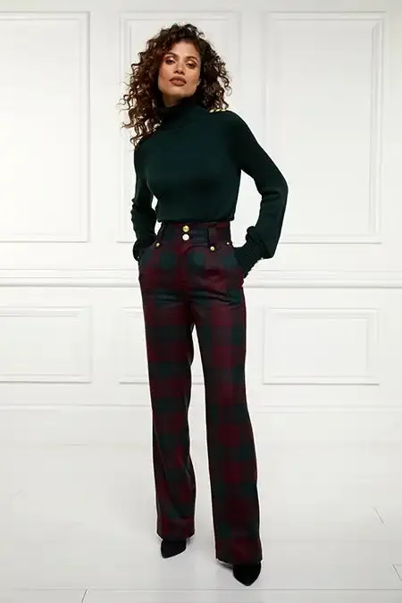 Women High Waisted Straight Trouser Mulberry Tartan Holland Cooper Tailoring Women High Waisted Straight Trouser Mulberry Tartan Holland Cooper Tailoring