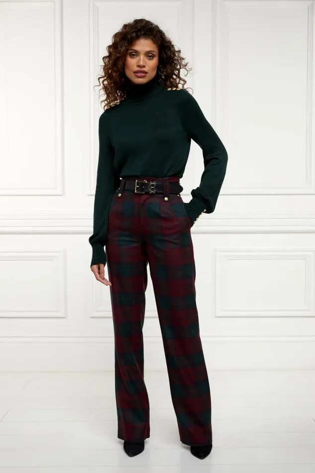 Women High Waisted Straight Trouser Mulberry Tartan Holland Cooper Tailoring Women High Waisted Straight Trouser Mulberry Tartan Holland Cooper Tailoring
