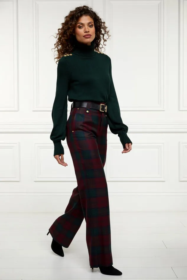 Women High Waisted Straight Trouser Mulberry Tartan Holland Cooper Tailoring Women High Waisted Straight Trouser Mulberry Tartan Holland Cooper Tailoring