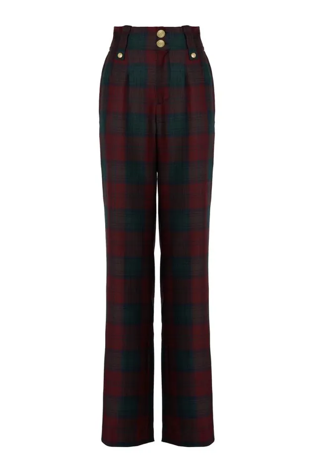 Women High Waisted Straight Trouser Mulberry Tartan Holland Cooper Tailoring Women High Waisted Straight Trouser Mulberry Tartan Holland Cooper Tailoring