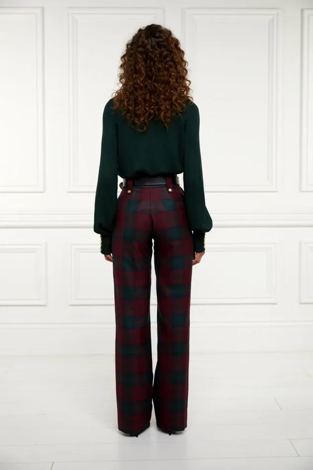Women High Waisted Straight Trouser Mulberry Tartan Holland Cooper Tailoring Women High Waisted Straight Trouser Mulberry Tartan Holland Cooper Tailoring