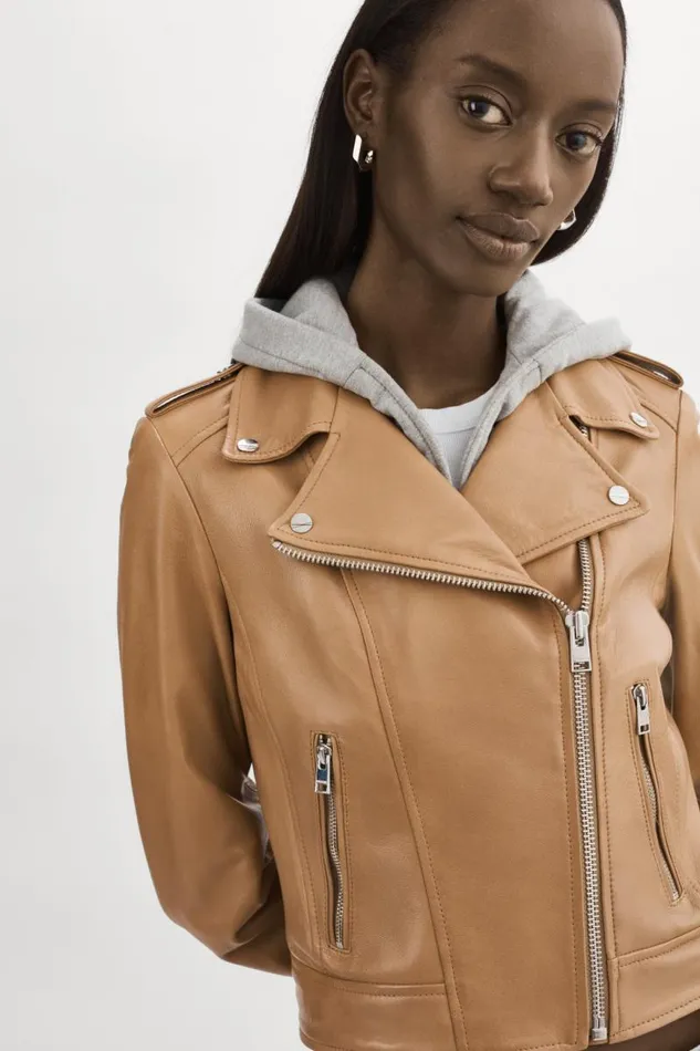Women HOLY Leather Biker Jacket With Removable Hood Sesame LAMARQUE Leather Jackets Women HOLY Leather Biker Jacket With Removable Hood Sesame LAMARQUE Leather Jackets