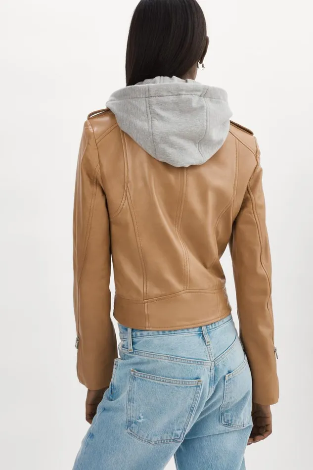 Women HOLY Leather Biker Jacket With Removable Hood Sesame LAMARQUE Leather Jackets Women HOLY Leather Biker Jacket With Removable Hood Sesame LAMARQUE Leather Jackets