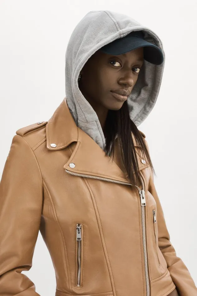 Women HOLY Leather Biker Jacket With Removable Hood Sesame LAMARQUE Leather Jackets Women HOLY Leather Biker Jacket With Removable Hood Sesame LAMARQUE Leather Jackets