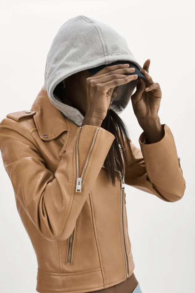 Women HOLY Leather Biker Jacket With Removable Hood Sesame LAMARQUE Leather Jackets Women HOLY Leather Biker Jacket With Removable Hood Sesame LAMARQUE Leather Jackets