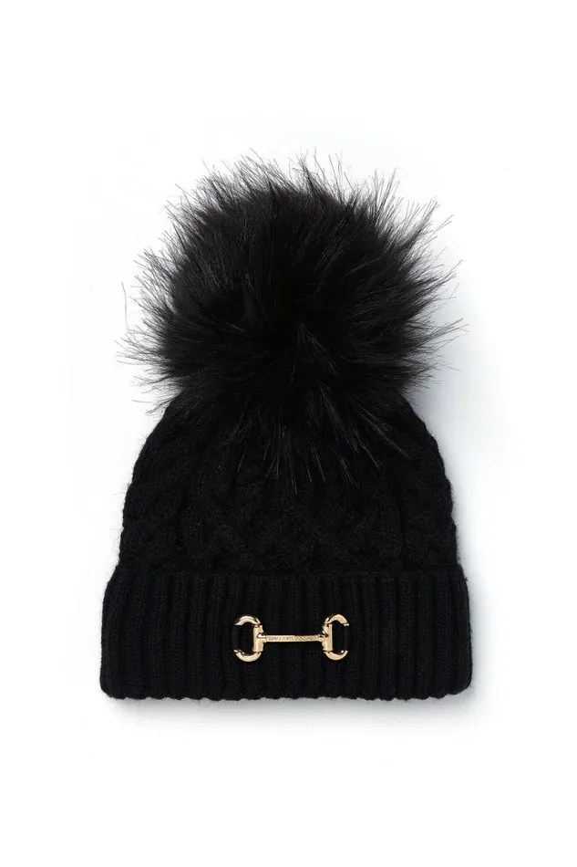 Women Horsebit Bobble Hat Black Holland Cooper Hats and Headbands