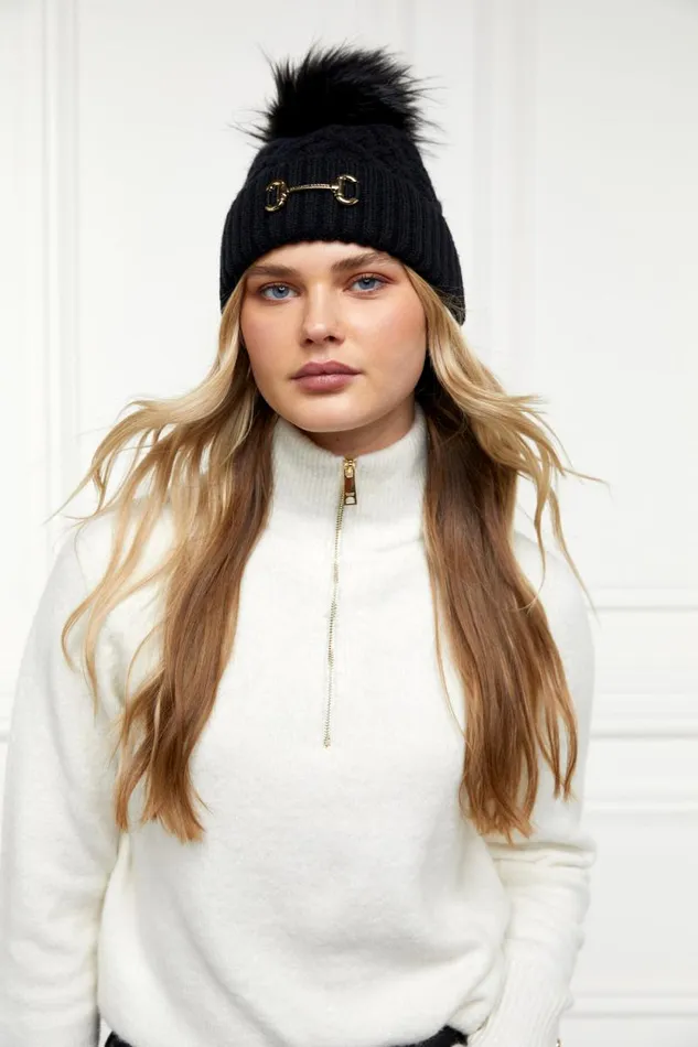 Women Horsebit Bobble Hat Black Holland Cooper Hats and Headbands Women Horsebit Bobble Hat Black Holland Cooper Hats and Headbands