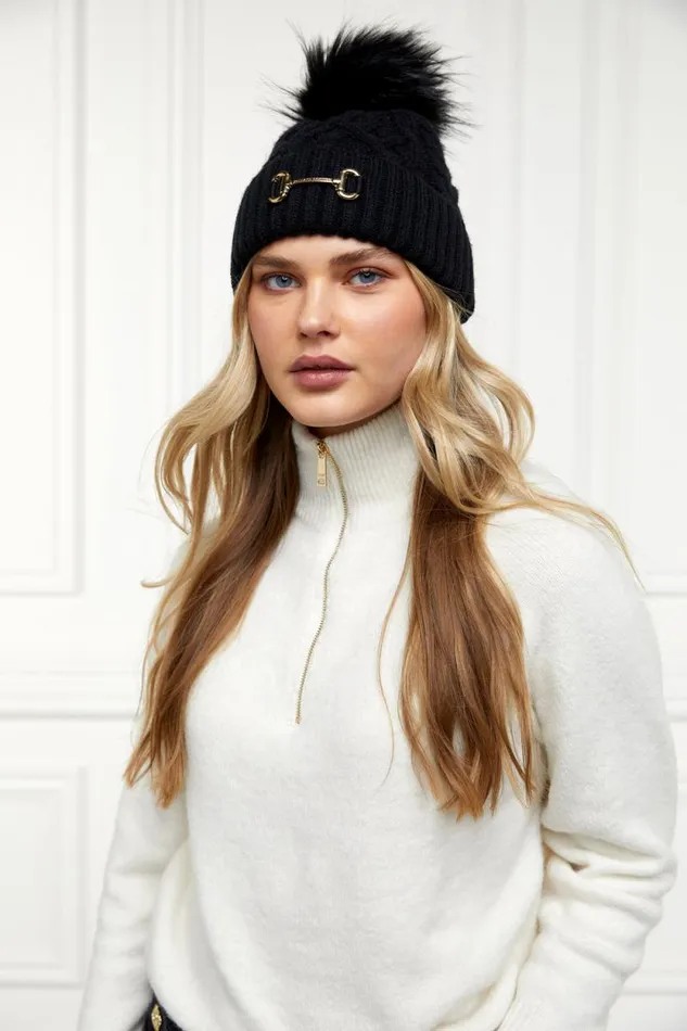 Women Horsebit Bobble Hat Black Holland Cooper Hats and Headbands Women Horsebit Bobble Hat Black Holland Cooper Hats and Headbands
