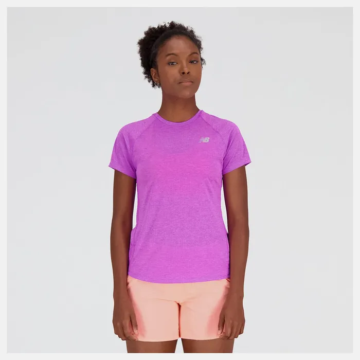 Women Impact Run Short Sleeve Cosmic Rose Heather New Balance Shirts