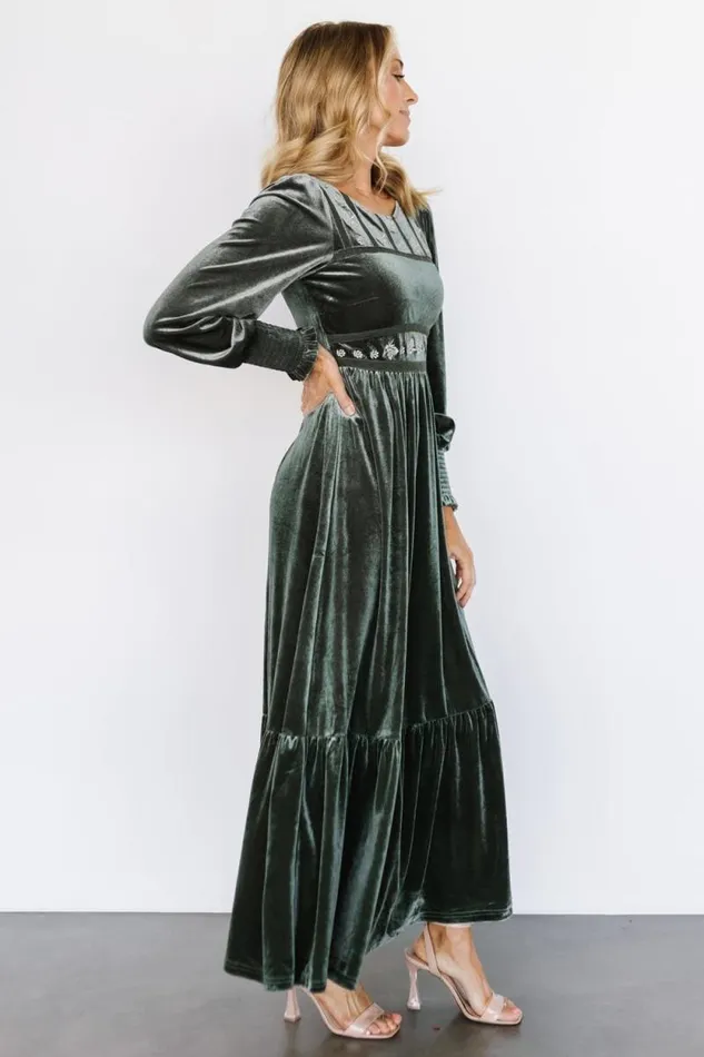 Women Ingrid Velvet Maxi Dress Eucalyptus Baltic Born Maxi Dresses Women Ingrid Velvet Maxi Dress Eucalyptus Baltic Born Maxi Dresses