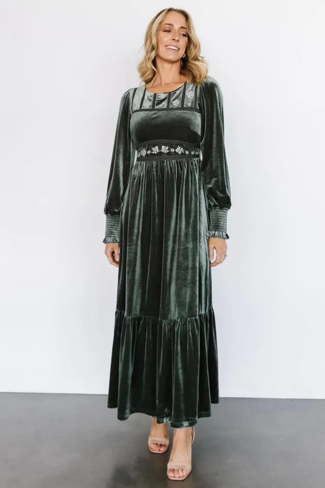 Women Ingrid Velvet Maxi Dress Eucalyptus Baltic Born Maxi Dresses Women Ingrid Velvet Maxi Dress Eucalyptus Baltic Born Maxi Dresses