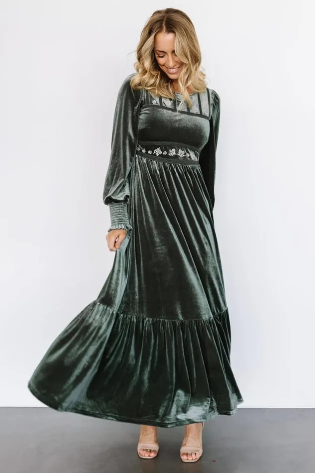 Women Ingrid Velvet Maxi Dress Eucalyptus Baltic Born Maxi Dresses Women Ingrid Velvet Maxi Dress Eucalyptus Baltic Born Maxi Dresses